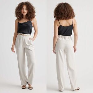 Quince Stretch Crepe Wide Leg Trousers Size 4 Elastic Waist Pull On Beige Sand